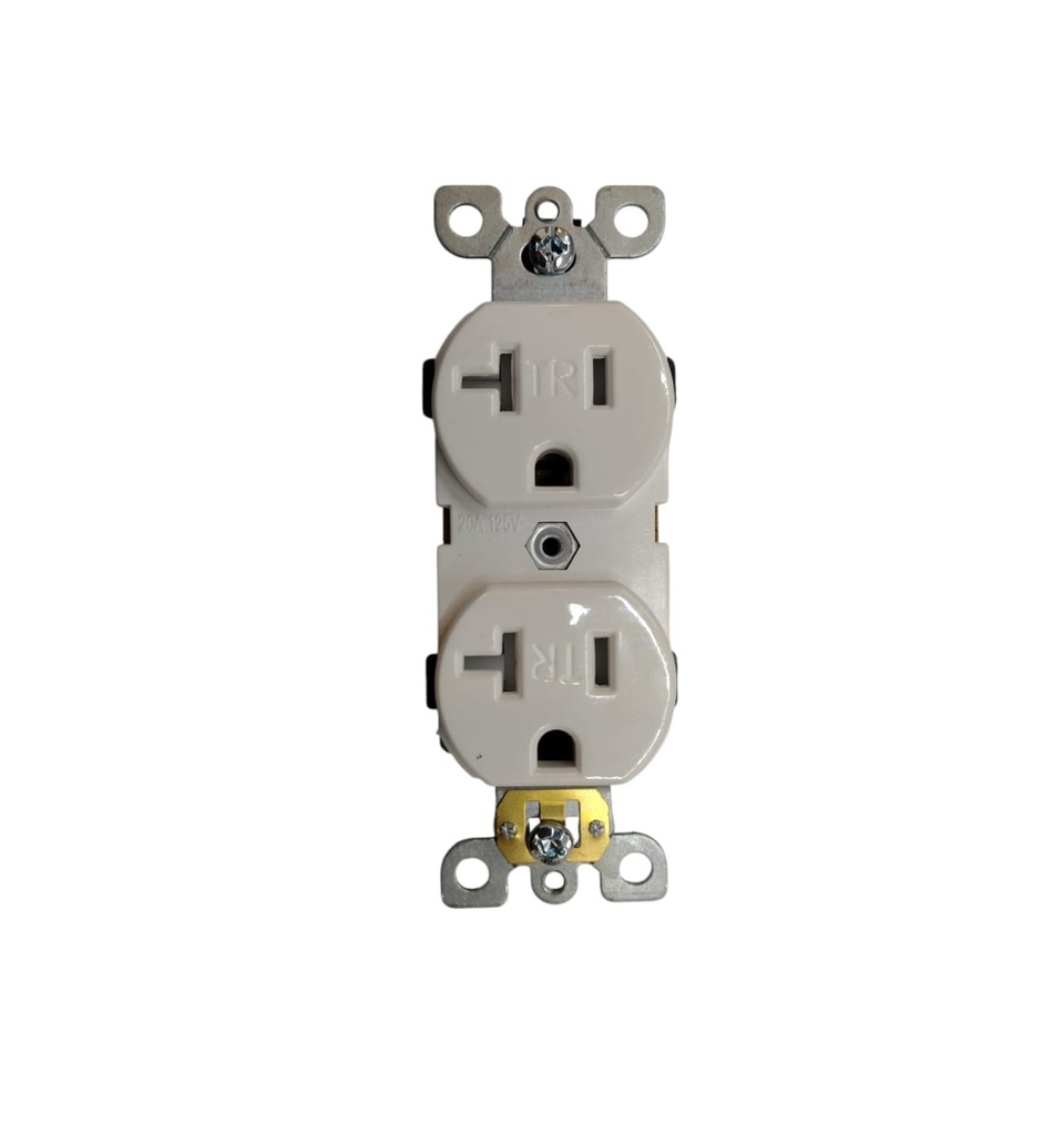 TOMA CORRIENTE 270 DOBLE CON POLO A TIERRA 20 AMP 125 V BLANCO C/ SEGURO TR REF- TAN-772W MARCA KOBY