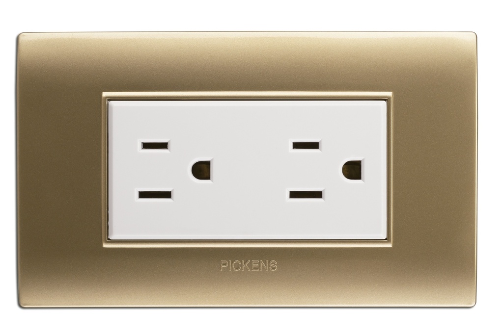 TOMA CORRIENTE DOBLE C/TIERRA COLOR CHAMPAGNE/BLANCO REF. 118K-06-CHBL PICKENS