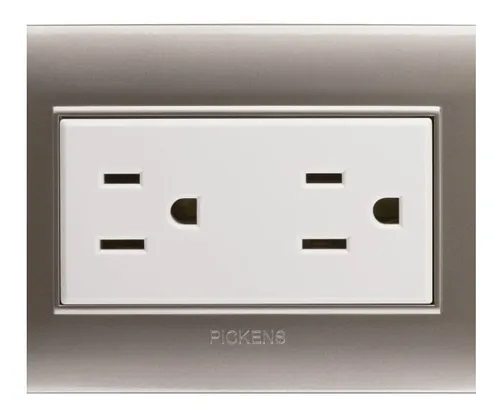 TOMA CORRIENTE DOBLE CON TIERRA COLOR PLATA / BLANCO REF. 118K-06-PLBL PICKENS