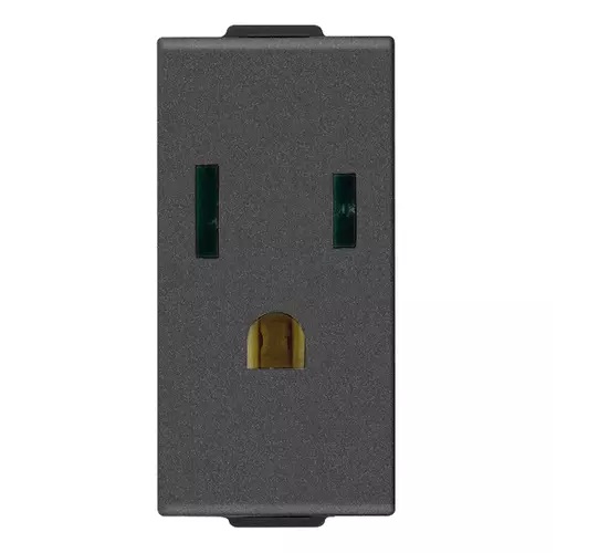 TOMA CORRIENTE SENCILLO 2 P+T USA+SASO 15 A 120 V CARBON MATT SERIE NEVE UP REF.09245.CM MARCA VIMAR
