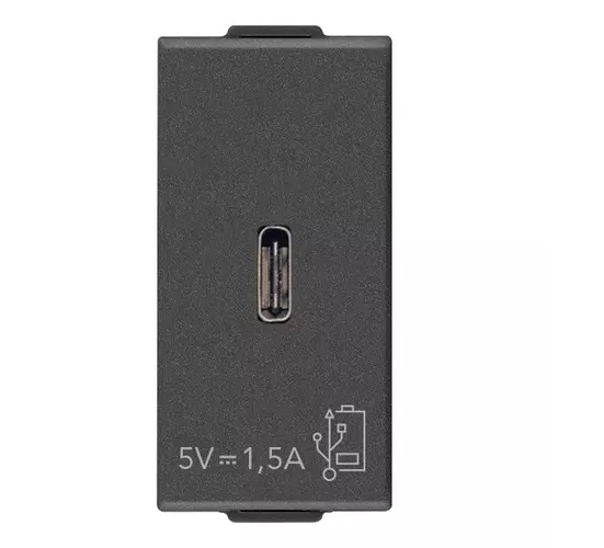 TOMA USB TIPO C PUERTO ALIMENTACION 5V 1.5 A 1 CARBON MATT SERIE NEVE UP REF.09292.C.CM MARCA VIMAR