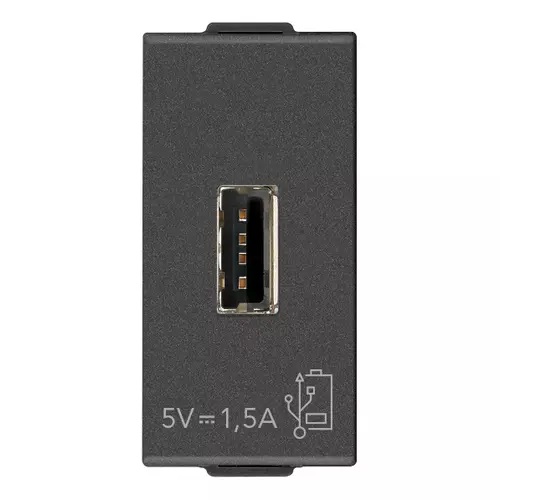 TOMA USB A PUERTO ALIMENTACION 5V 1.5 A 1 CARBON MATT SERIE NEVE REF.09292.CM MARCA VIMAR