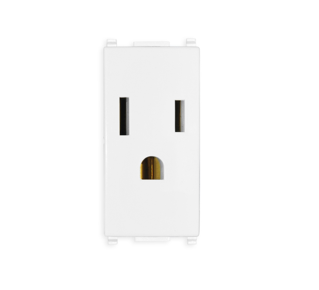 TOMA CORRIENTE SENCILLO ( TACO ) 2P + T 15 A 120V USA + SASO PLANA COLOR BLANCO REF. 14245 VIMAR