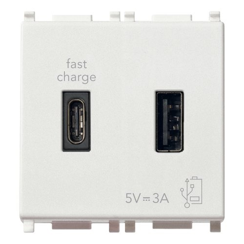 TOMA USB DOBLE ( A+C) DE ALIMENTACION 5V 3A 2 MOD SERIE PLANA COLOR BLANCO REF.14295.AC VIMAR