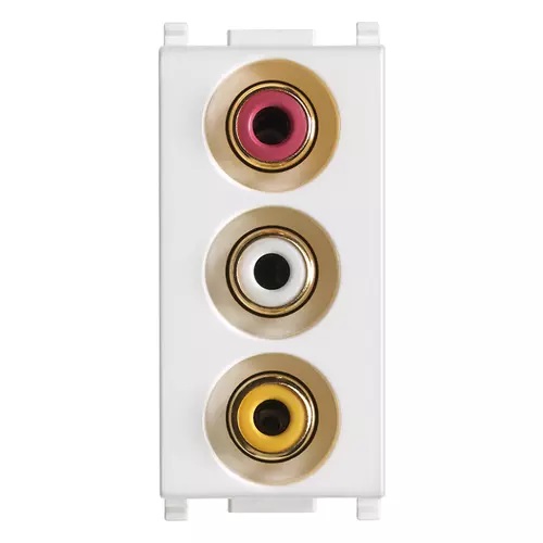 TOMA DE 3 ENTRADAS RCA COLOR BLANCO SERIE PLANA REF. 14335.B MARCA VIMAR