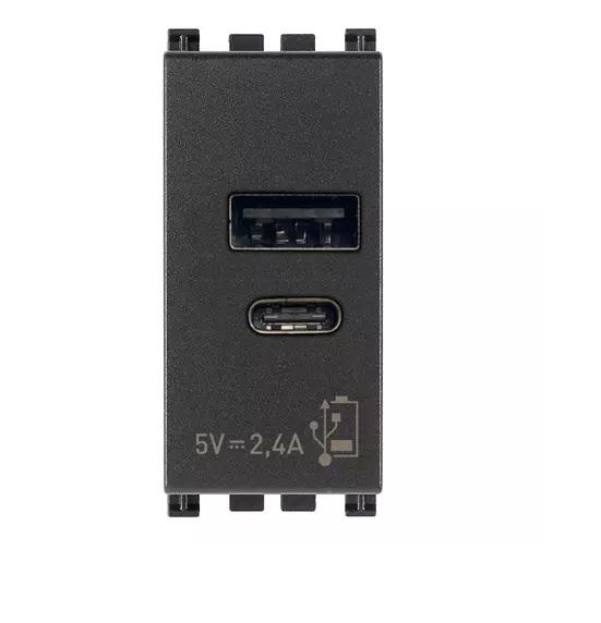 TOMA USB A+ C ( TACO ) DE ALIMENTACION 5V 2.4 A 1 MODULO SERIE ARKE COLOR GRIS REF.19292.AC VIMAR