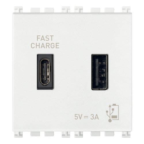 TOMA USB DOBLE ( A+C) DE ALIMENTACION 5V 3A 2 MOD SERIE ARKE COLOR BLANCO REF.19295.AC.B VIMAR