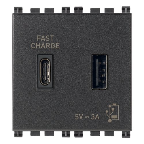 TOMA USB DOBLE ( A+C) DE ALIMENTACION 5V 3A 2 MOD SERIE ARKE COLOR GRIS REF.19295.AC VIMAR