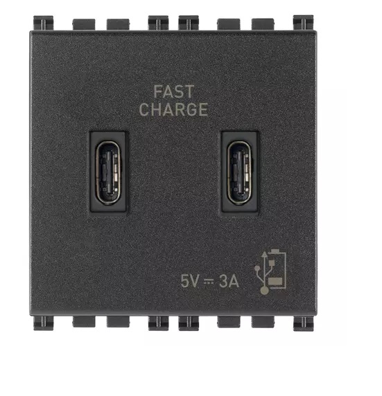 TOMA USB DOBLE ( C+C) DE ALIMENTACION 5V 3A 2 MOD SERIE ARKE COLOR GRIS REF.19295.CC VIMAR