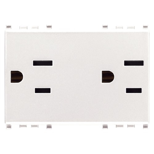 TOMACORRIENTE DOBLE (TACO) SICURY 2P+TIERRA USA+SASO 15A 127V BLANCO EIKON REF.20243.B MARCA VIMAR