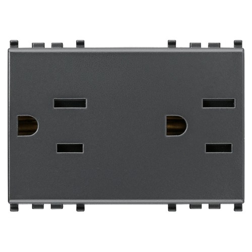 TOMACORRIENTE DOBLE (TACO) SICURY 2P+TIERRA USA+SASO 15A 127V GRIS EIKON REF. 20243 MARCA VIMAR