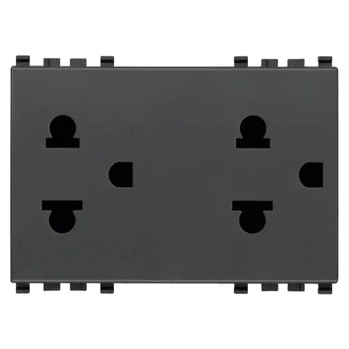 TOMA CORRIENTE DOBLE (TACO) 2P + T 16A 120V EURO+ AMERICANO GRIS SERIE EIKON REF. 20249 MARCA VIMAR