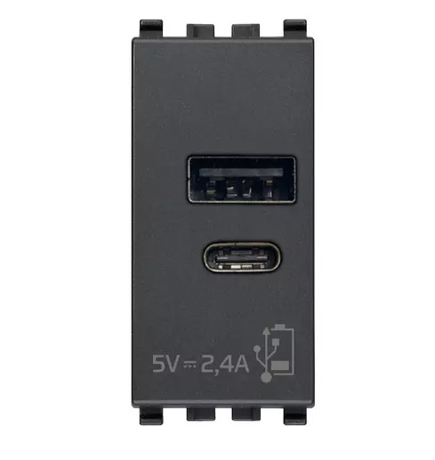 TOMA USB A+ C ( TACO ) DE ALIMENTACION 5V 2.4 A 1 MODULO SERIE EIKON COLOR GRIS REF. 20292.AC VIMAR