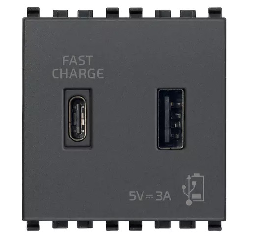 TOMA USB A+ C ( TACO ) DE ALIMENTACION 15W 5V 3A 2 MODULO SERIE EIKON COLOR GRIS REF. 20295.AC VIMAR