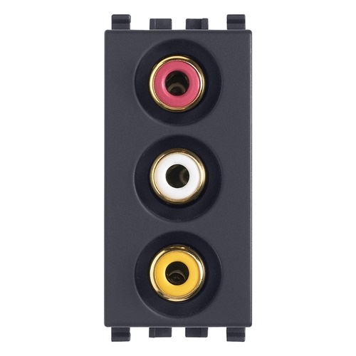 TOMA DE 3 ENTRADAS RCA ( TACO ) COLOR GRIS EIKON REF. 20335 MARCA VIMAR
