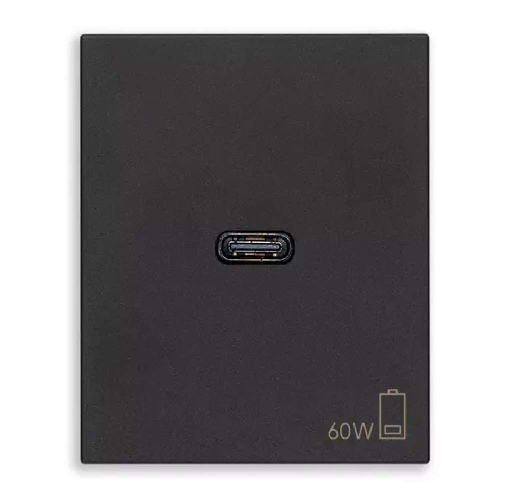 TOMA USB C SENCILLO ( TACO ) DE ALIMENTACION 60 W 2 MOD SERIE LINEA NEGRO REF.30298.60G VIMAR