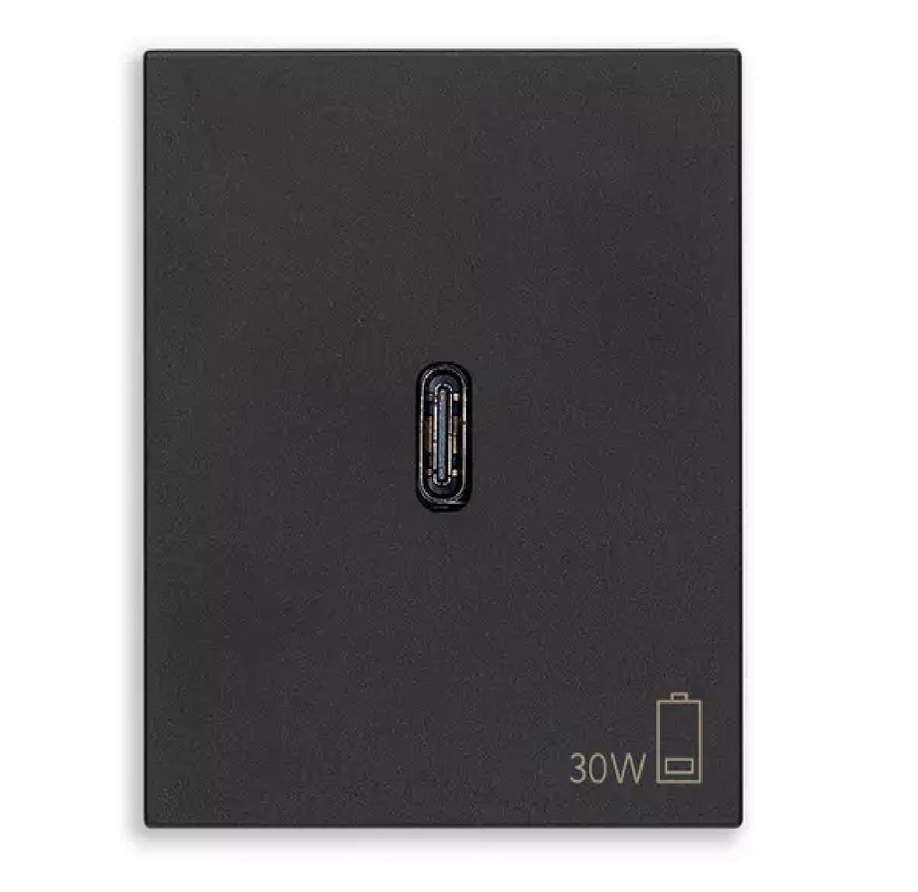 TOMA USB C SENCILLO ( TACO ) DE ALIMENTACION 30 W 2 MOD SERIE LINEA NEGRO REF.30298.G VIMAR