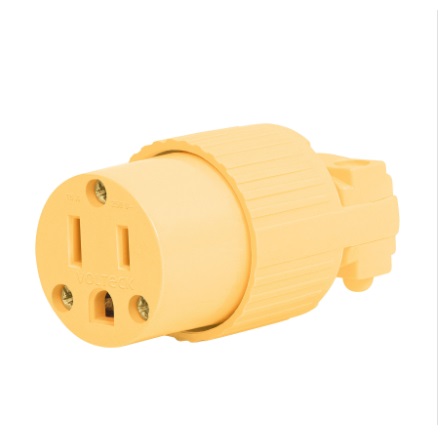 TOMA INDUSTRIAL HEMBRA C/TIERRA 2 POLOS 15 AMP 127 V VINIL AMARILLO REF. 46117 MARCA VOLTECK