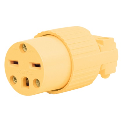 TOMA INDUSTRIAL HEMBRA C/TIERRA 2 POLOS 15 AMP 250 V VINIL AMARILLO REF. 46118 MARCA VOLTECK