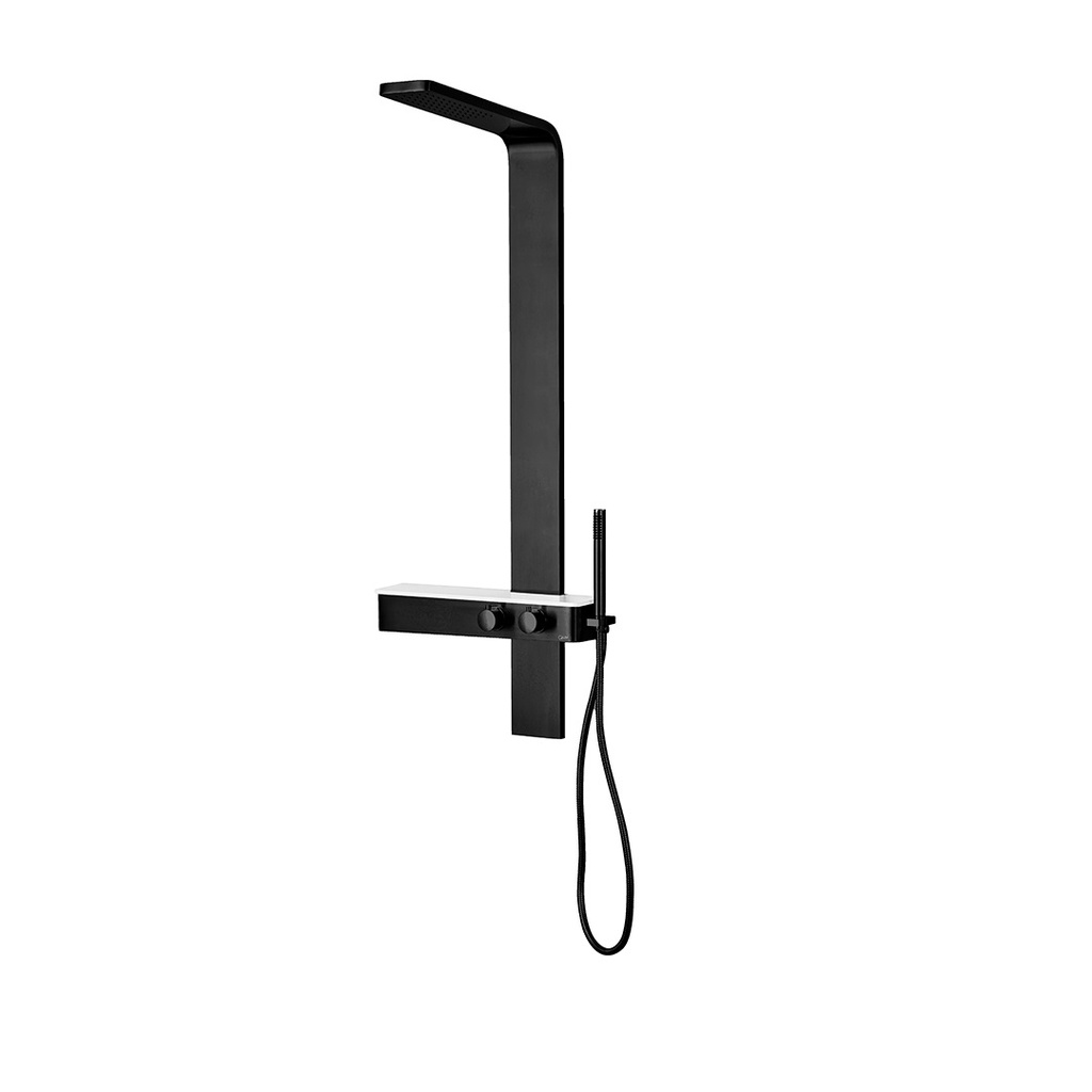 TORRE DE DUCHA / REGADERA QM+ C/ MIXER Y DUCHA DE MANO SERIE SUPREME COLOR NEGRO BLACK QUALITY METAL