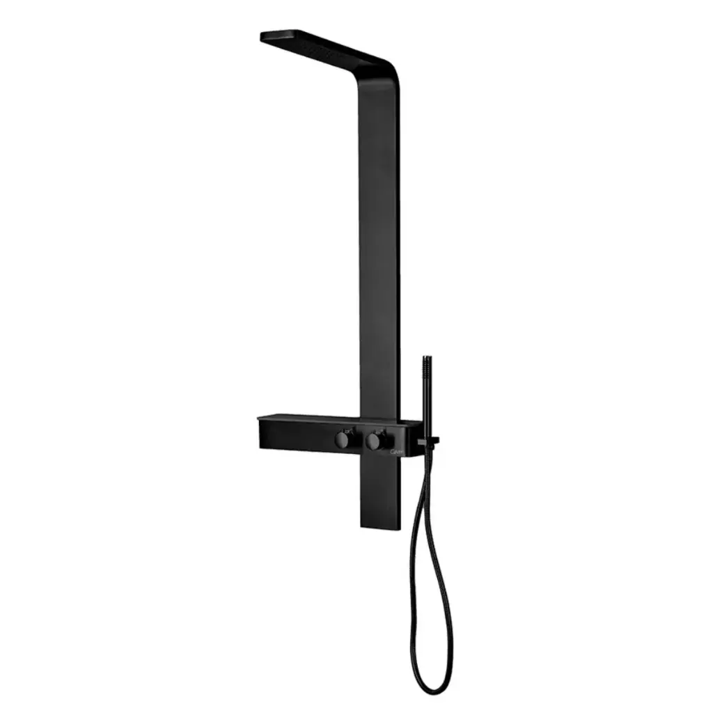TORRE DE DUCHA / REGADERA QM+ C/ MIXER Y DUCHA DE MANO SERIE SUPREME COLOR NEGRO BLACK QUALITY METAL