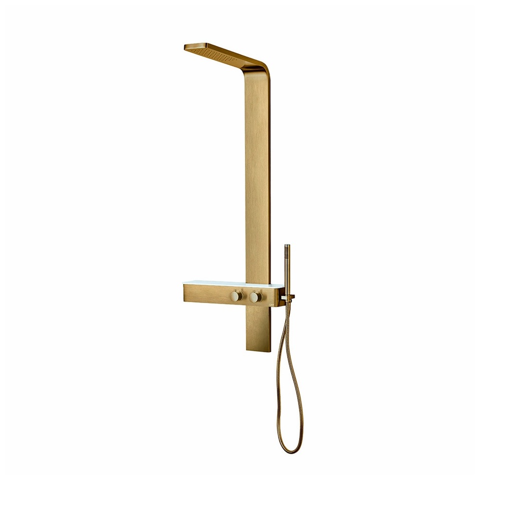 TORRE DE DUCHA / REGADERA QM+ C/ MIXER Y DUCHA DE MANO SERIE SUPREME COLOR DORADO GOLD QUALITY METAL