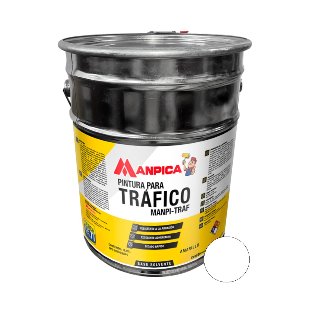 PINTURA TRAFICO TERMO ACRILICO SIN PERLAS CUÑETE 5 GL COLOR BLANCO REF. STR-100-50 MARCA MANPICA