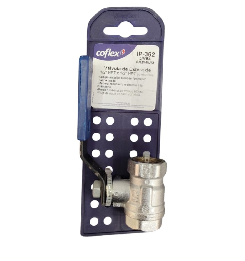 VALVULA DE BOLA LATON CROMADO 1/2" REF. IP-362 MARCA COFLEX