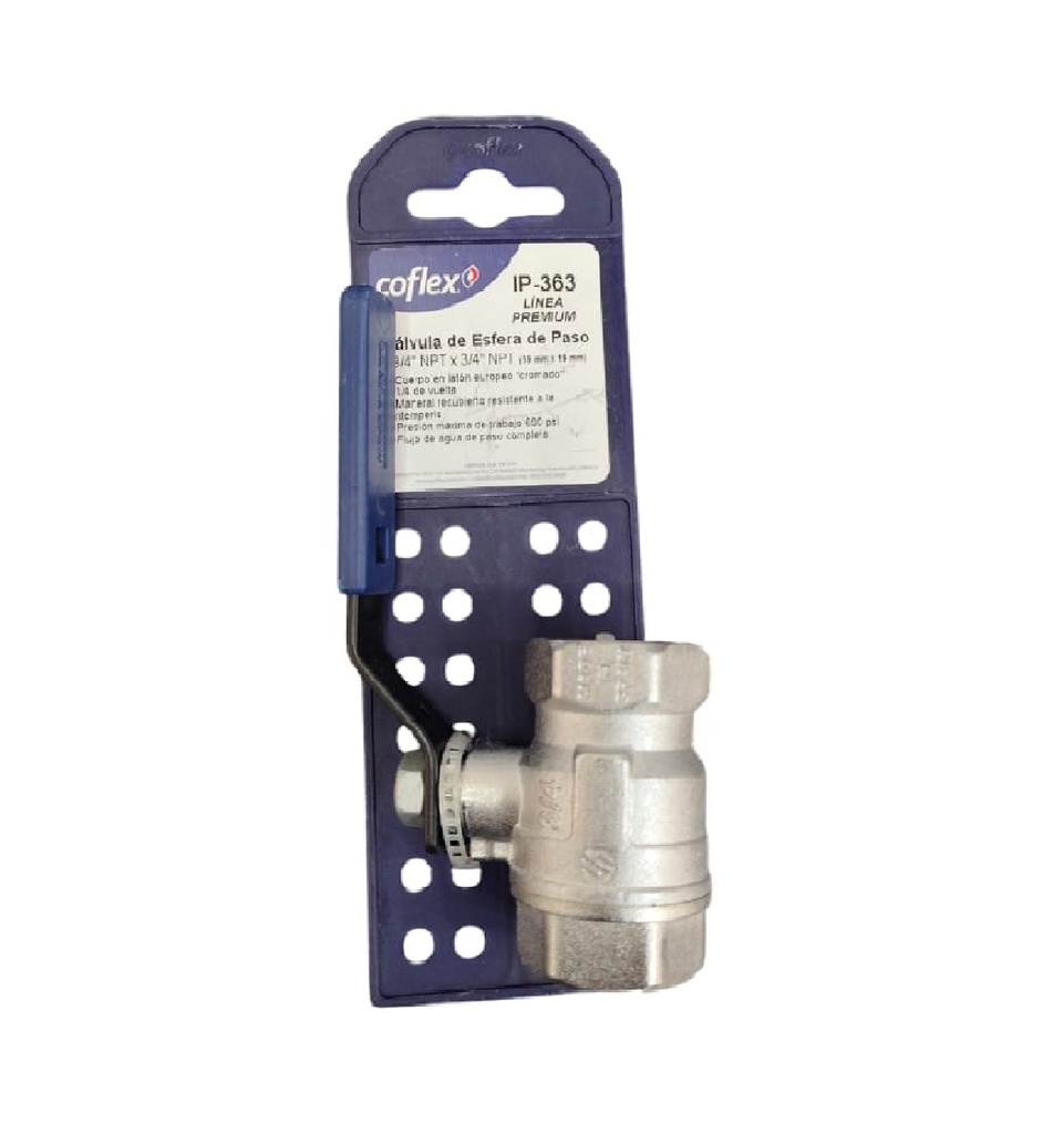 VALVULA DE BOLA LATON CROMADO 3/4" REF. IP-363 MARCA COFLEX