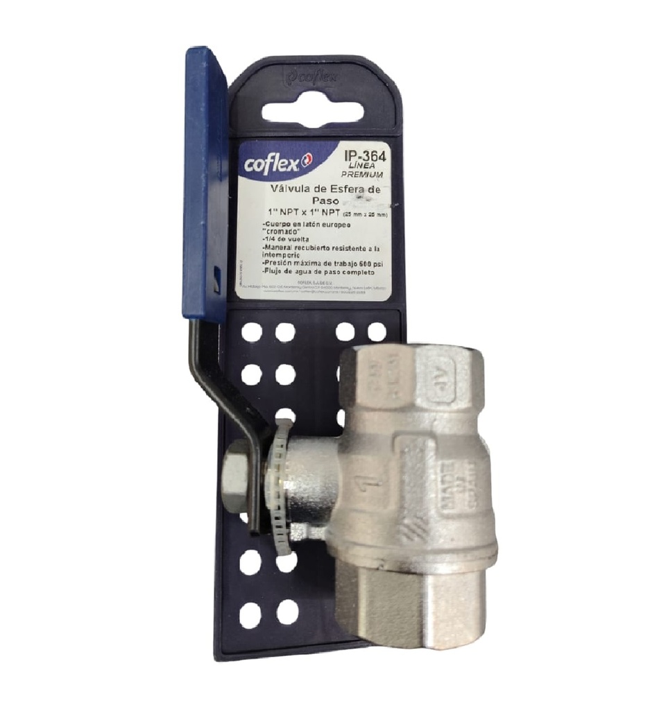 VALVULA DE BOLA LATON CROMADO 1" REF. IP-364 MARCA COFLEX