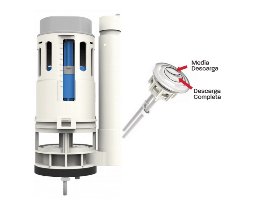 VALVULA DE DESCARGA DUAL 2" C/ BOTON 2 POSICIONES PARA WC DE UNA PIEZA REF. P-B6034 MARCA COFLEX