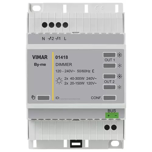 VARIADOR DOMOTICO 2OUT 200 W LED 120-2 120 - 240 V 50 / 60 HZ OCUPA 4 MODULOS REF. 01418 MARCA VIMAR