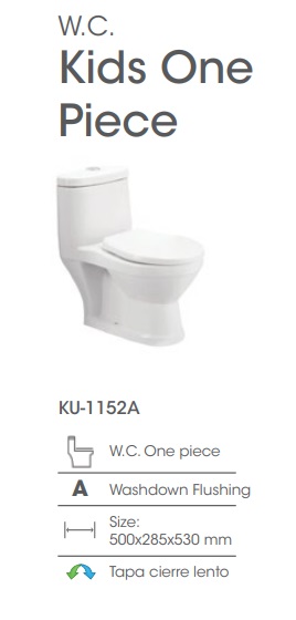 W.C. ONE PIECE INFANTIL C/ASIENTO -WASHDOWN FLUSHING COLOR BLANCO REF. KU-1152A MARCA KUBO