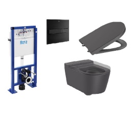 WC SUSPENDIDO C/ TAZA TAPA + PLACA DES + DUPLO FREEST SERIE INSPIRA ROUND ONIX/NEGRO MATE MARCA ROCA