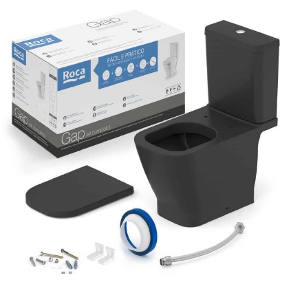 KIT WC GAP NEGRO / TANQUE DOBLE DESCARGA PUSH BUTTON ARRIBA TZ+ ASIENTO C/FRENO+CANILLA 142160 ROCA