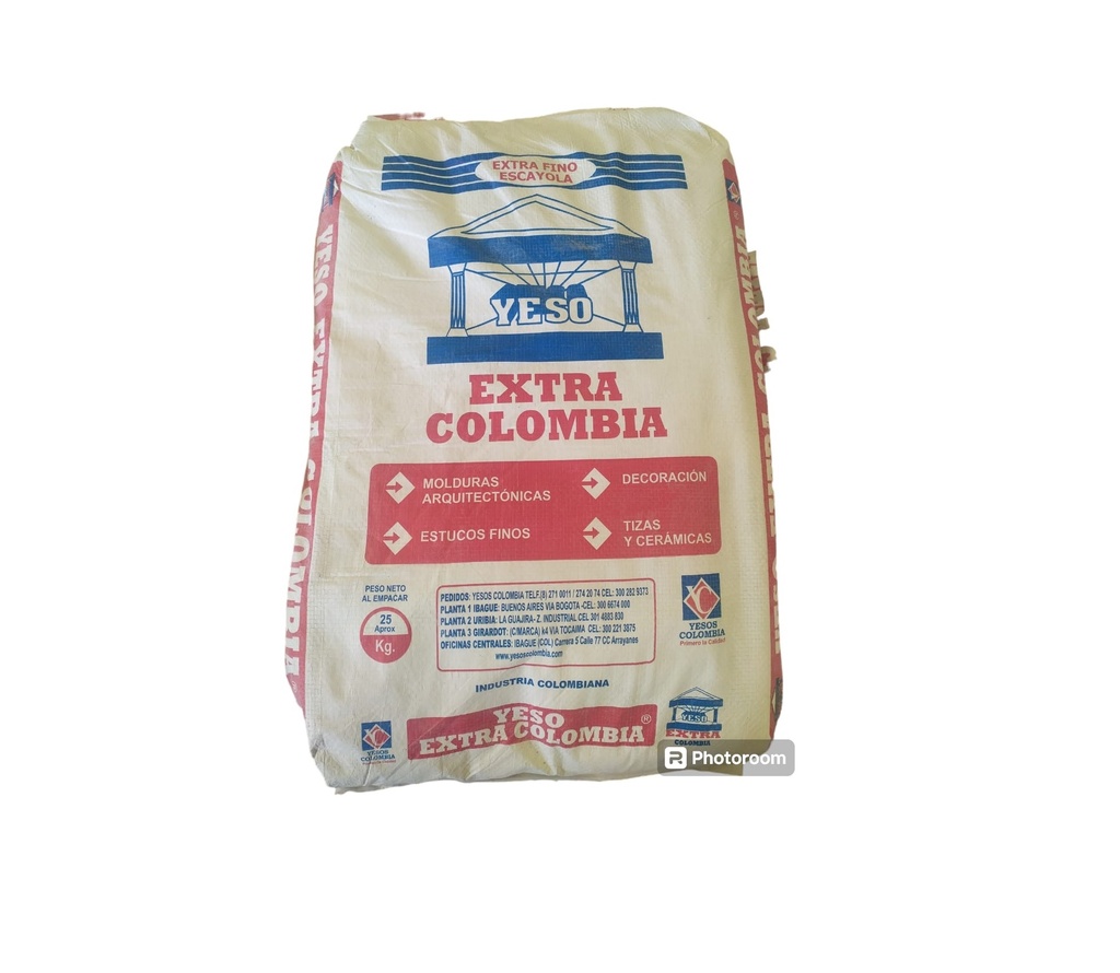 SACO DE YESO EXTRA BLANCO EXTRA FINO DE 25 KG ( SACO ) MARCA EXTRA COLOMBIA
