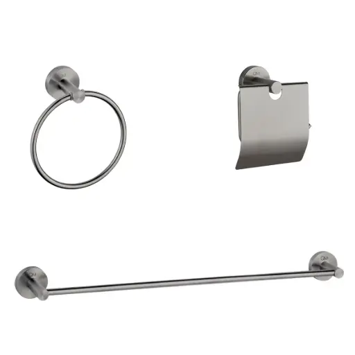 [ACC-QM-14.100.1504.GR] ACCESORIOS DE BAÑO 3 PZAS SERIE RIA COLOR GUN GREY REF. QM-14.100.1504.GR MARCA QUALITY METAL
