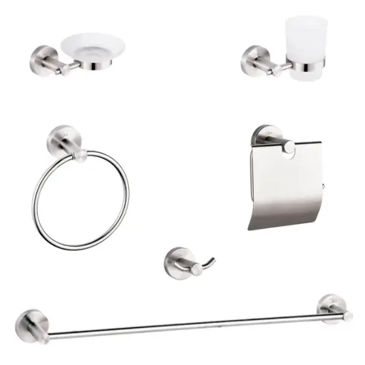 [ACC-QM-14.100.1503.GR] ACCESORIOS DE BAÑO 6 PZAS SERIE RIA COLOR GUN GREY REF. QM-14.100.1503.GR MARCA QUALITY METAL