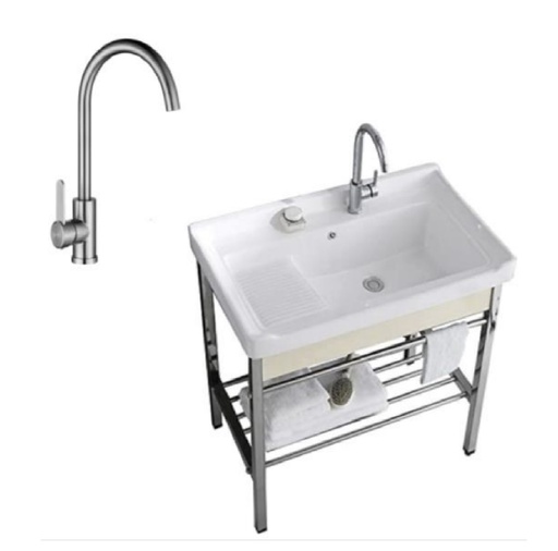 [BAT-VON-REV-069] BATEA DE CERAMICA DE 60 X 48 CM CON BASE COLOR BLANCA + ACCESORIOS REF. REV-069 / 8409-60 VONANMAX