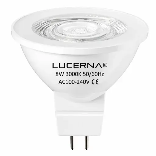 [BOM-LUC-8WBIPIN3K] BOMBILLO DICROICO LED MR16 8 W 3000 K 640 LM 50 - 60 HZ AC 100 -240 V COD. 131365 / 93077340 MARCA LUCERNA