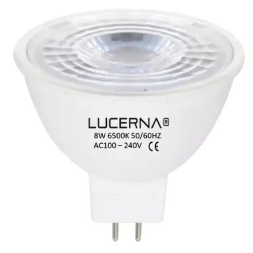 [BOM-LUC-8WBIPIN6K] BOMBILLO DICROICO LED MR16 8 W 6500 K 640 LM 50 - 60 HZ AC 100 -240 V COD. 131358 / 93077032 MARCA LUCERNA