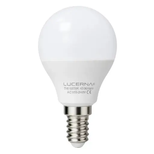 [BOM-LUC-5WP456K] BOMBILLO LED TIPO GLOBO 5 W E14 6500 K P 45 (LUZ FRIA) MULTV 100 - 240 V REF. 5WP456K / 93072194 MARCA LUCERNA