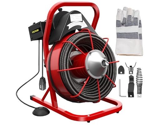 [DES-VEV-D1000] DESTAPADOR DE CAÑERIA / DRENAJE 370W 1716 RPM AUT GUAYA 1/2" X 22MT DIAMETRO TUB. DE 2 A 4" VEVOR