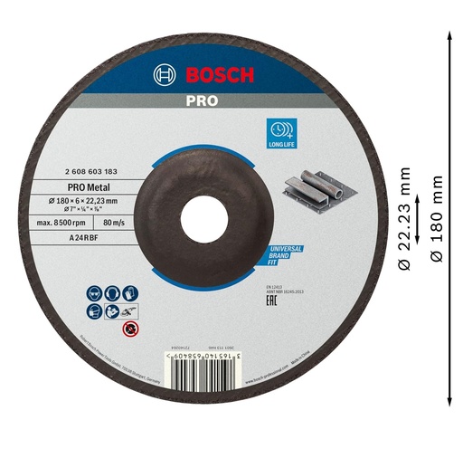 [DIS-BOS-2608603183] DISCO DESBASTE METAL 7" X 1/4" X 7/8" SERIE BOSCH PRO REF. 2608603183 / 658409 / 875547 BOSCH