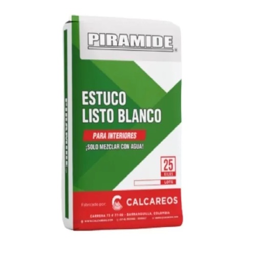 [EST-PIR-25KG] ESTUCO PARA INTERIORES ENCAMISADO DE PAREDES FRAGUADO RAPD25 KG COLOR BLANCO REF.25KG MARCA PIRAMIDE