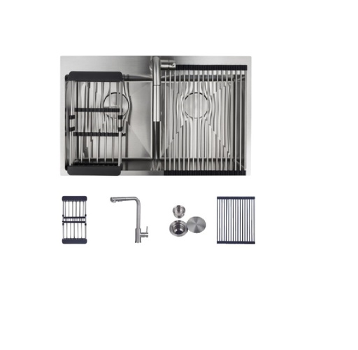 [FRE-GAS-BARI] FREGADERO 2 TINA ACERO INOX TOPE / EMPOTRAR 84 X 51 X 20 CM C/ GRIFERIA + ACCES. REF. BARI GASCO