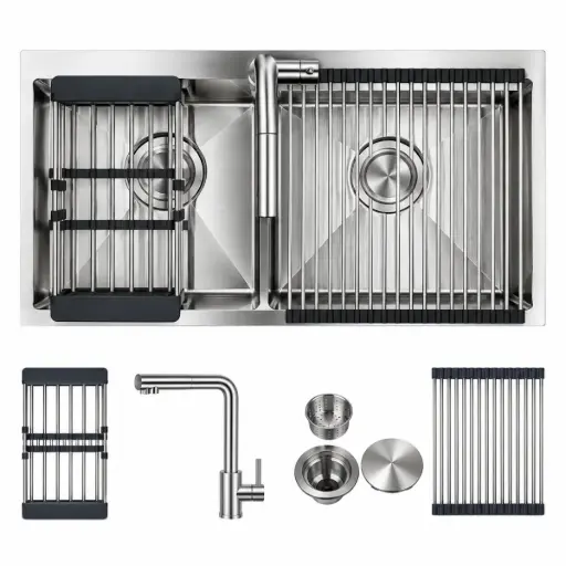 [FRE-GAS-BARI] FREGADERO 2 TINA ACERO INOX TOPE / EMPOTRAR 84 X 51 X 20 CM C/ GRIFERIA + ACCES. REF. BARI GASCO