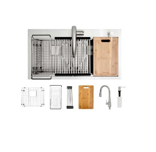 [FRE-GAS-PESCARA] FREGADERO 2 TINA ACERO INOX TOPE / EMPOTRAR 84 X 51 X 23 CM C/ GRIFERIA + ACCES. REF PESCARA GASCO