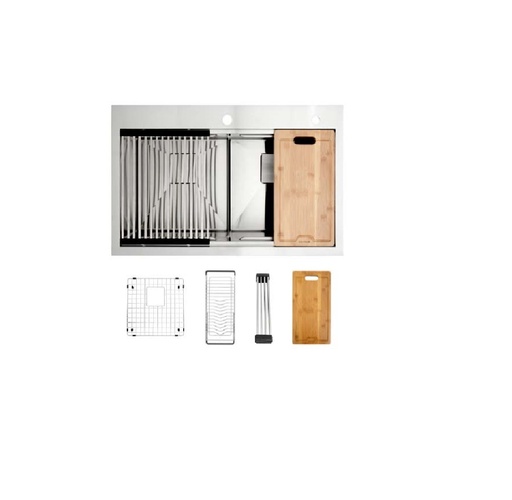 [FRE-GAS-BERGAMO] FREGADERO 2 TINA ACERO INOX TOPE / EMPOTRAR 84 X 56 X 23 CM C/ ACCES. SATINADO REF BERGAM GASCO