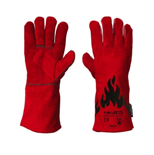 [GUA-NIK-NIK-10-1649] GUANTE DE CARNAZA PARA SOLDAR COLOR ROJO TALLA 14 REF. NIK-10-1649 MARCA NIKATTO